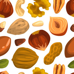 Nuts with Cashew and Almond Vector Seamless Pattern Template