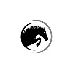equestrian competitions jumping horse knight stallion in the crescent shape logo design