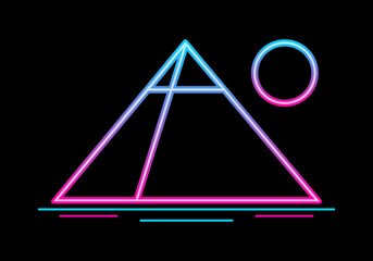 Pyramid egypt with sun neon light futuristic sci-fi outline icon logo vector design.
