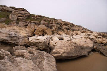 Beautiful rocky boulders by the sea.