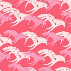 Hand drawn horse seamless pattern. Cute cartoon wallpaper with wild flower and stylized animals.