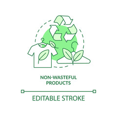 Non-wasteful products green concept icon. Zero waste business key element abstract idea thin line illustration. Isolated outline drawing. Editable stroke. Arial, Myriad Pro-Bold fonts used