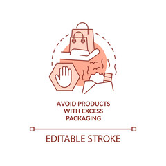 Avoid products with excess packaging terracotta concept icon. Reduce waste abstract idea thin line illustration. Isolated outline drawing. Editable stroke. Arial, Myriad Pro-Bold fonts used