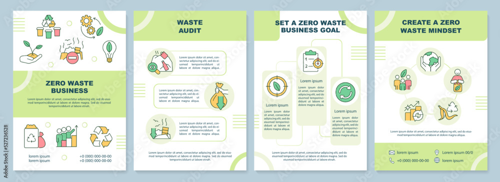 Wall mural zero waste business principles green brochure template. audit. leaflet design with linear icons. edi