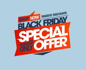Obraz premium Black friday sale special offer, massive discounts weekend only vector web banner