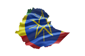 Ethiopia map outline icon. PNG alpha channel. Country with national flag - obrazy, fototapety, plakaty