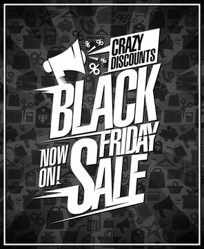 Black friday sale web banner template with loudspeaker, crazy discounts now on