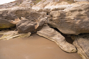 Beautiful rocky boulders by the sea.