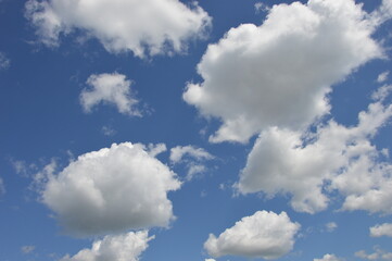 Obraz premium Beautiful whimsical white clouds against the blue daytime sky. Natural background.