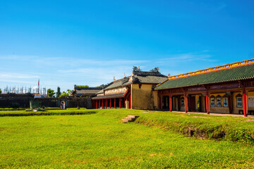 inside of the Hue Citadel in Vietnam. Imperial Palace moat ,Emperor palace complex, Hue city, Vietnam. Travel and landscape concept