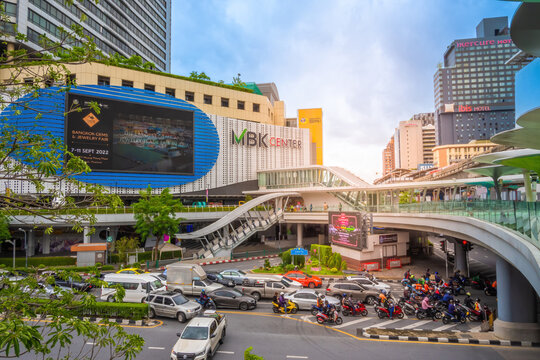 view of the new renovated of MBK Shopping Center. MBK is a big shopping mall, restaurants, IT product, mobile phone. Bangkok, Thailand. Travel concept