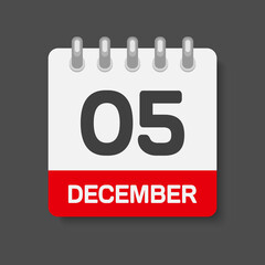 Icon day date 5 December, template calendar page
