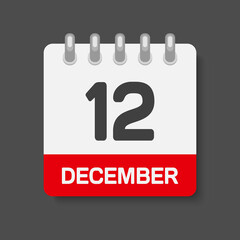 Icon day date 12 December, template calendar page
