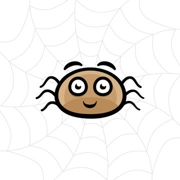 Cute tiny spider on web - vector