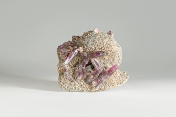 A sample of a natural mineral Amethyst (oxide sclass) druse of crystals of an acute pyramidal type,...