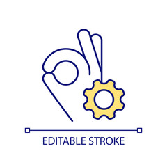 System optimization RGB color icon. Process adjustment. Regulate and change. Hand gesture and cogwheel. Isolated vector illustration. Simple filled line drawing. Editable stroke. Arial font used
