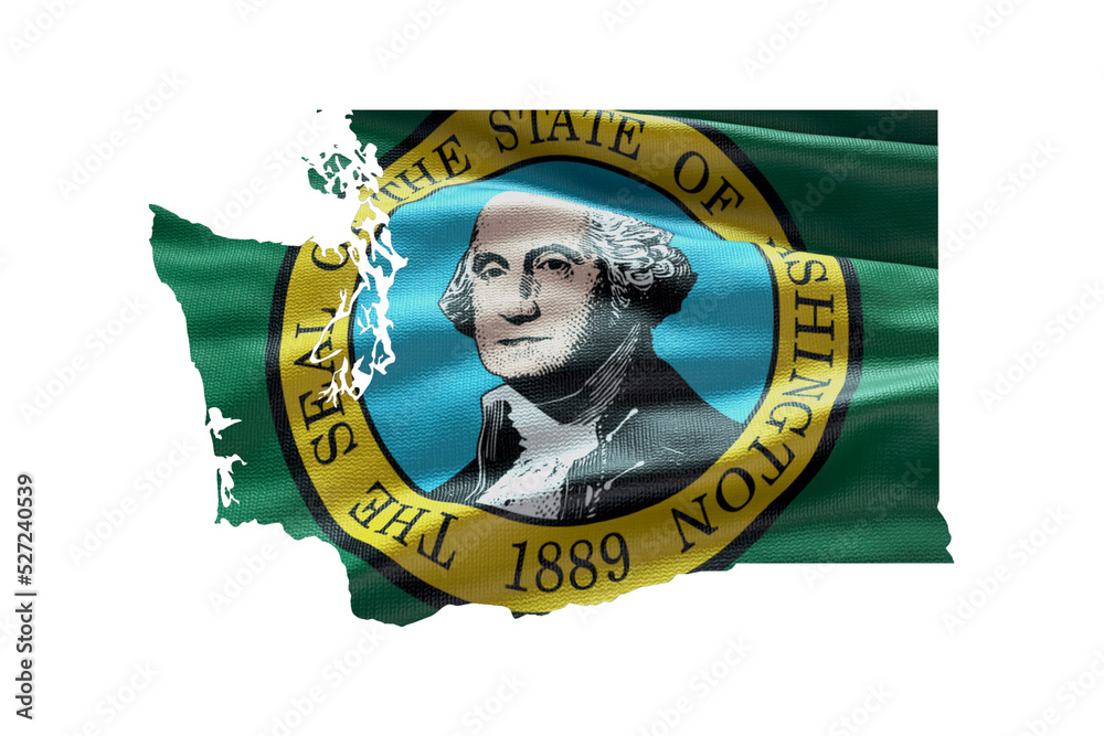 Sticker Washington state map shape with flag. PNG icon