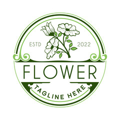 beauty care vector logo. in a minimalist emblem vintage style. flower leaf and twig vector line art