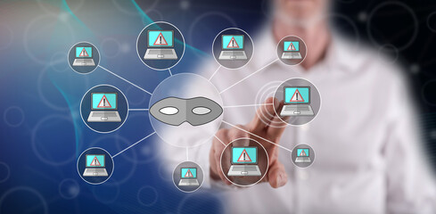 Man touching a cyber attack concept
