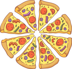 Appetizing hot pizza vector illustration in modern cartoon style isolated on white background