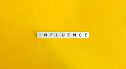 Influence Word and Banner. Letter Tiles on Yellow Background. Minimal Aesthetics.