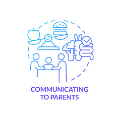 Communicating to parents blue gradient concept icon. School nutrition for better mental health abstract idea thin line illustration. Eating plan. Isolated outline drawing. Myriad Pro-Bold font used