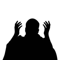 Muslim pilgrim who are praying at Arafah wearing Ihram clothes vector silhouette - Muslims praying with raised hands - The day of arafah - Isolated on white background.