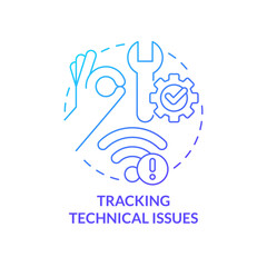 Tracking technical issues blue gradient concept icon. Digital learning stress abstract idea thin line illustration. Stabilize network signal. Isolated outline drawing. Myriad Pro-Bold font used