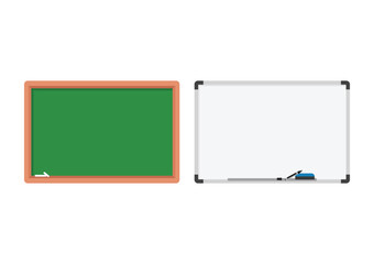 Obraz premium School boards set vector design. Blackboard and whiteboard flat style vector illustration isolated on white background. Blackboard and whiteboard clipart. School green board graphic design