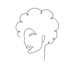Female line art portrait. One line art. Vector line portrait of African woman. 