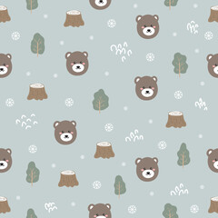 bear pine snow winter season in forest pattern free vector