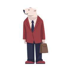 Polar Bear as Animal Office Employee Wearing Formal Corporate Suit Standing with Briefcase Vector Illustration