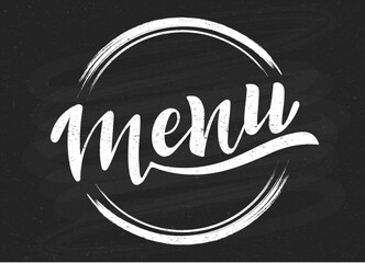 Menu on chalkboard.Trendy calligraphy  Lettering set for cafe restaurant bar  shop design. Hand drawn vector illustration for cafe shop restaurant. White chalk letters  textured blackboard Banner card