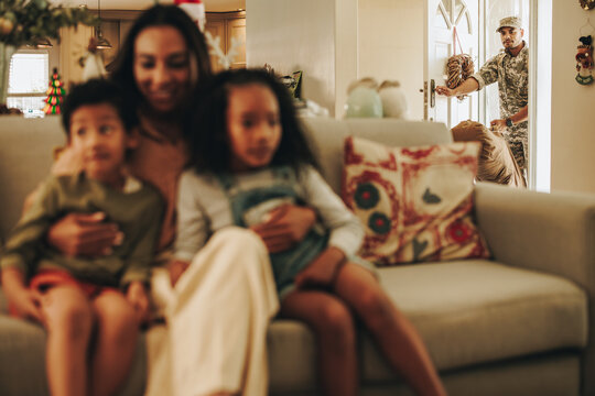 Military man making a surprise homecoming