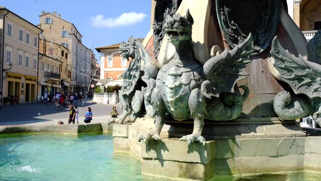 Loreto, the main fountain (Fontana Maggiore) in Piazza della Madonna. Marche region, Italy.