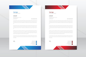 Stylish business letterhead template. Letterhead design with red and blue shape.