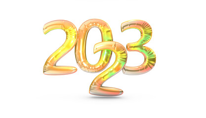 Inscription 2023. New year 2023, balloons on a white background. 3d render illustration