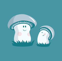 Naklejka premium Champignons cartoon characters. Flat style vector illustration.
