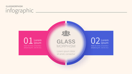 Infographic for 2 options, vector gradient design with realistic frosted glass, glassmorphism effect