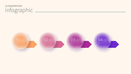 Infographic for 4 options, vector gradient design with realistic frosted glass, glassmorphism effect