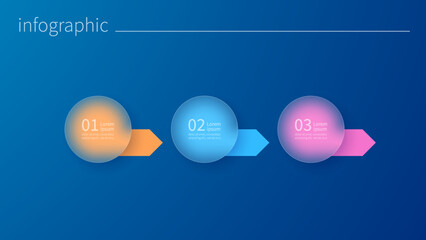Infographic for 3 options, vector gradient design with realistic frosted glass, glassmorphism effect