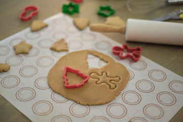 peace of dough rolled out for cooking Xmas gingerbreads, top down view