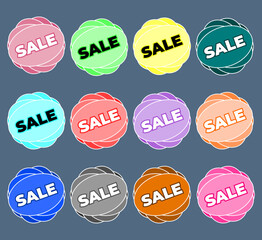 Sale text vector collection of bright discount bubble tags, banners and stickers