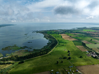 Baltic Sea and Bay of Gdańsk Aerial View. Mierzeja Wislana Landscape Park. Baltic Sea, Katy Rybackie. Poland. Europe. 