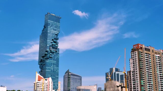 Timelapse shots of Bangkok&acute;s famous King Power Mahanakon Tower in day time, Bangkok, Thailand