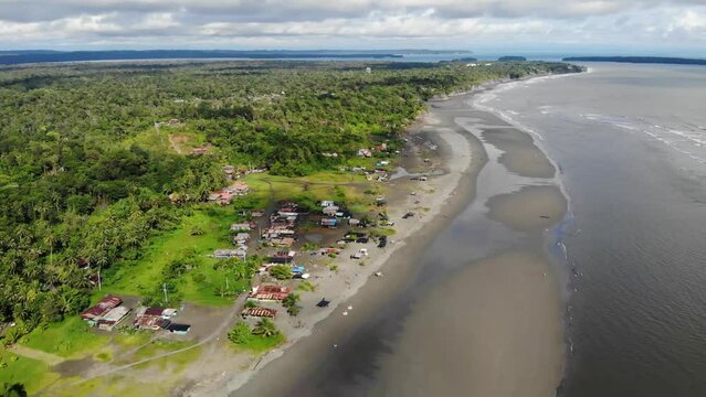 Dronde over the beach of the Colombian Pacific. Juanchaco, Buenaventura, Colombia