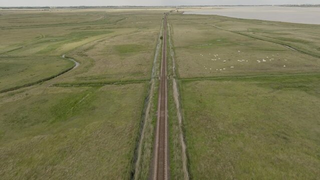 Straight, Railway Track, Norfolk Broads, River Yare, Aerial View, Flat Landscape