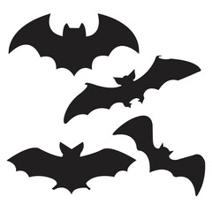 Halloween black bat icon set, Bats Silhouettes, Halloween symbol, on white background.