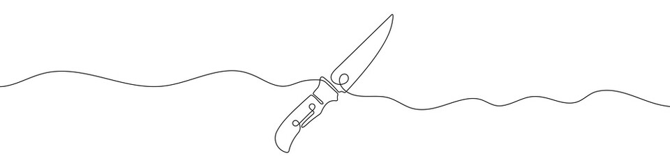 One continuous line drawing of knife. Knife linear background. Vector illustration. Knife line icon.