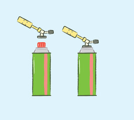 Isolated grill gun with green butane gas bottle in flat vector illustration art design